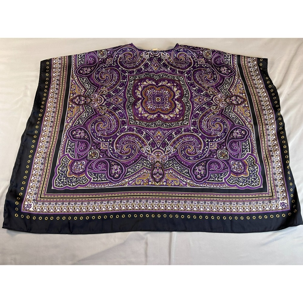 Michael Kors Womens Top XL Purple Paisley Boho Poncho Blouse Flowy Relaxed - Picture 2 of 8
